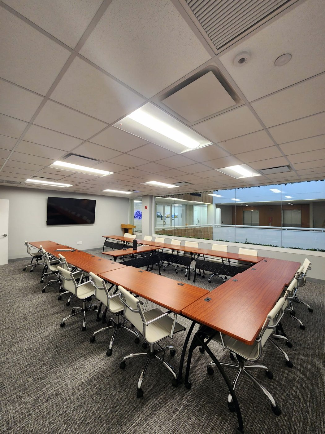 Finished conference room with new lighting
