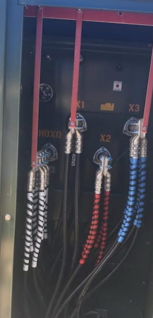 Padmount transformer secondary terminations with color-coded cable